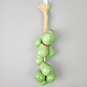 Vintage Ceramic Green Pears on Braided Jute Rope~21" Long~3.25" Diameter Fruit